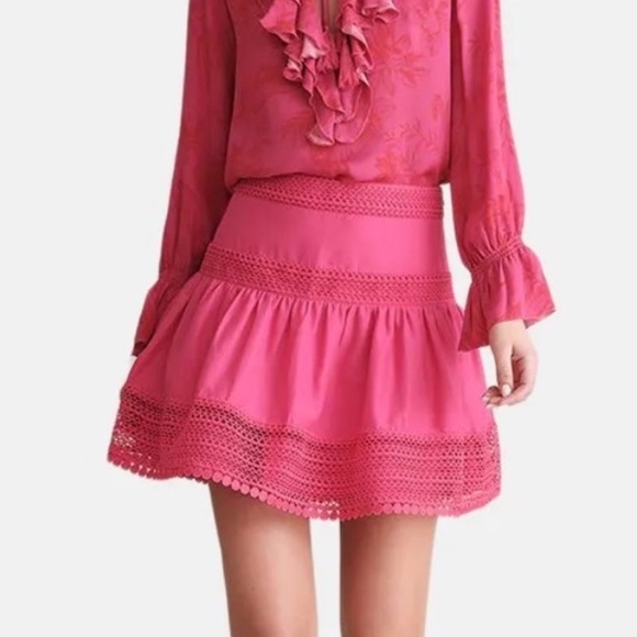 Haute Hippie Catherine Lace Trimmed Cotton Silk Mini Skirt NEW - Picture 3 of 8